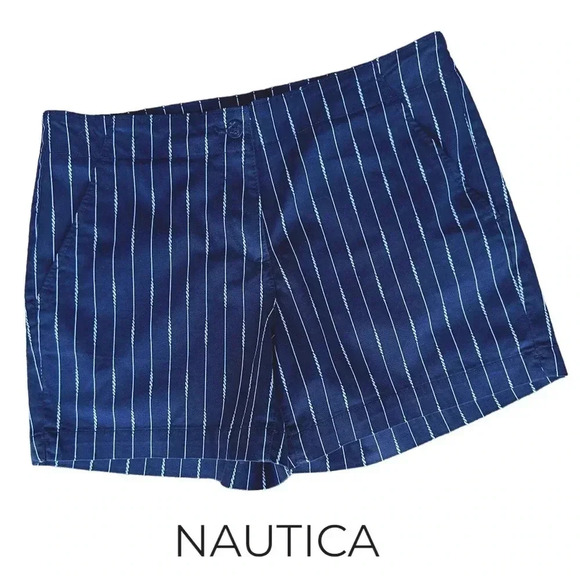 NWT | NAUTICA | WOMEN’S NAVY BLUE WHITE STRIPE SHORTS | SIZE: 12 - Picture 1 of 10